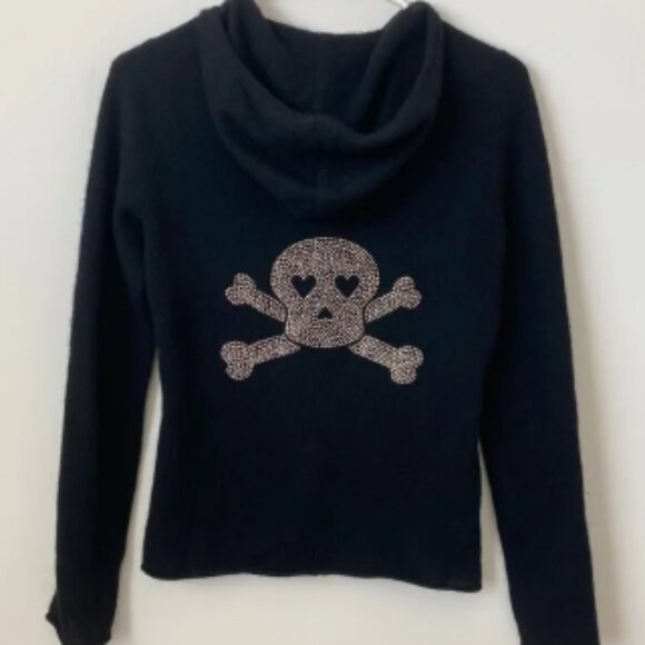 Aqua 100% Cashmere Black Hoodie with Skull Embellishment Size: S - Picture 1 of 3